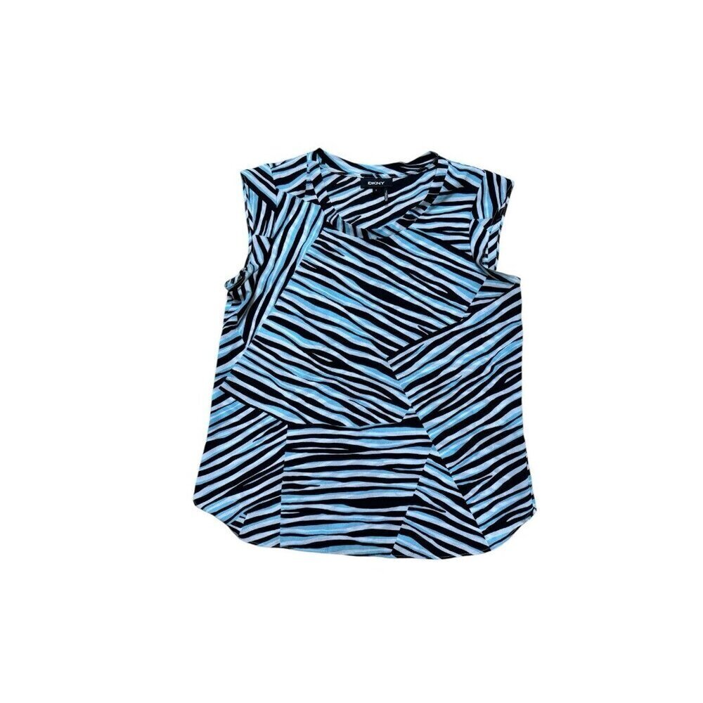DKNY Womens Sleeveless Blouse Medium Blue Black Abstract